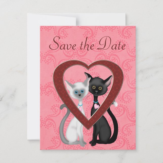 Cute Cats and Hearts Save the Date Wedding Notice (Front)