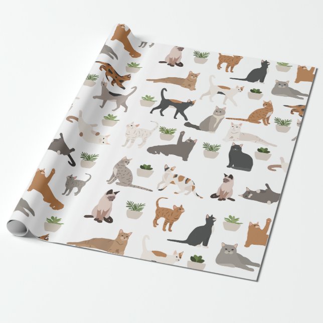 Cute Cats and House Plants  Wrapping Paper (Unrolled)