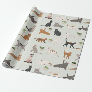 Cute Cats and House Plants  Wrapping Paper
