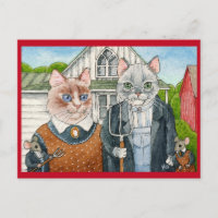Cute Cats and Mice, American Gothic postcard