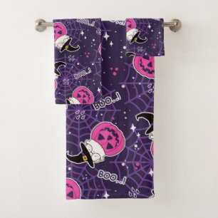Cute Cats and Pumpkins Halloween Pattern Bath Towel Set