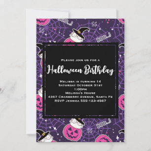 Cute Cats and Pumpkins Halloween Pattern Birthday Invitation