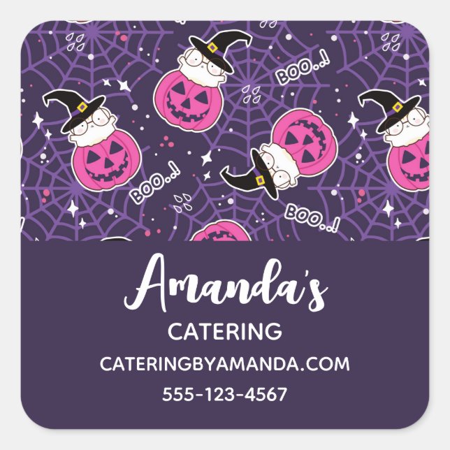 Cute Cats and Pumpkins Halloween Pattern Business Square Sticker (Front)