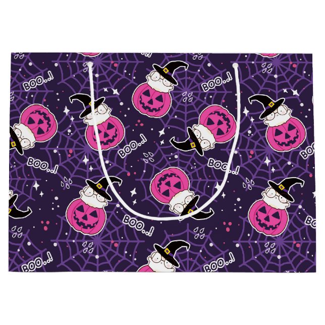 Cute Cats and Pumpkins Halloween Pattern Large Gift Bag (Front)