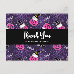 Cute Cats and Pumpkins Halloween Pattern Thank You Postcard