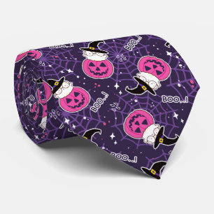 Cute Cats and Pumpkins Halloween Pattern Tie