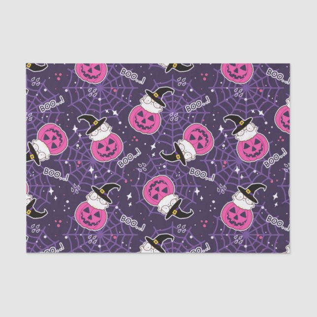 Cute Cats and Pumpkins Halloween Pattern Tissue Paper (Front)