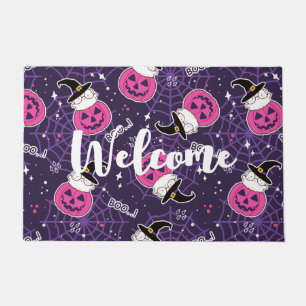 Cute Cats and Pumpkins Halloween Pattern Welcome Doormat