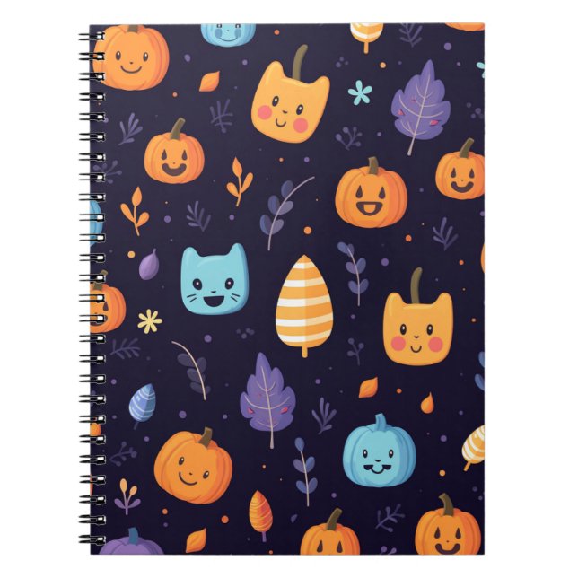 Cute Cats and Pumpkins Spiral Notebook (Front)