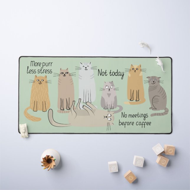 Cute Cats and Quotes Sage Green Desk Mat (Kids Table)
