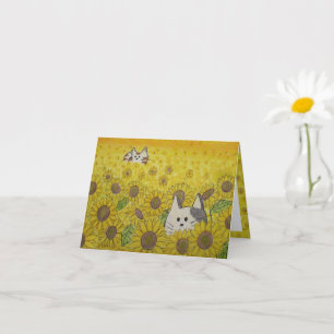 Cute Cats and Sunflowers Blank Card, Hide and Seek Card