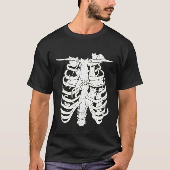 Cute Cats Animals Climbing Skeleton T-Shirt (Front)