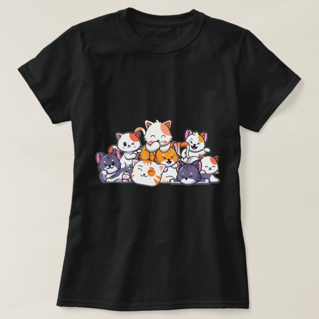 Cute Cats Anime Kawaii Japanese Otaku Neko Gift Wo T-Shirt (Design Front)