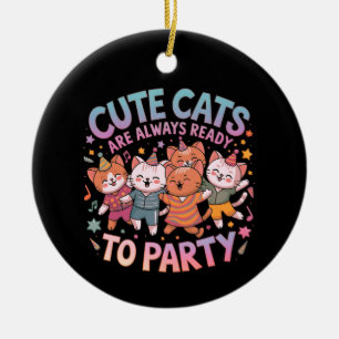 Cute Cats Are Always Ready to Party Fun & Colourfu Ceramic Tree Decoration