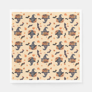 Cute Cats Bats & Pumpkins Halloween Napkin