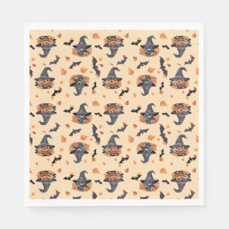 Cute Cats Bats & Pumpkins Halloween Napkin