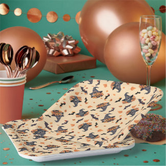 Cute Cats Bats & Pumpkins Halloween Paper Plate