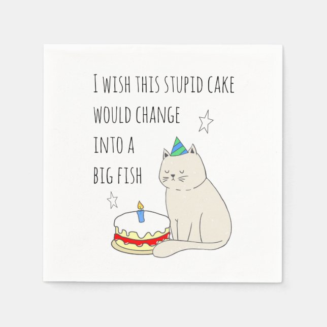 Cute Cat's Birthday Cake Wish Napkin (Front)
