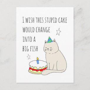 Cute Cat's Birthday Cake Wish Postcard