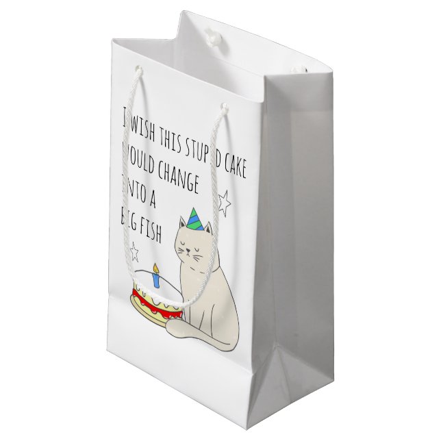Cute Cat's Birthday Cake Wish Small Gift Bag (Front Angled)