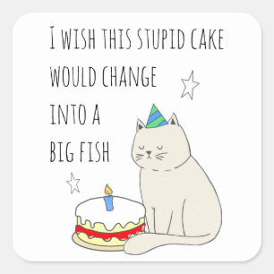 Cute Cat's Birthday Cake Wish Square Sticker