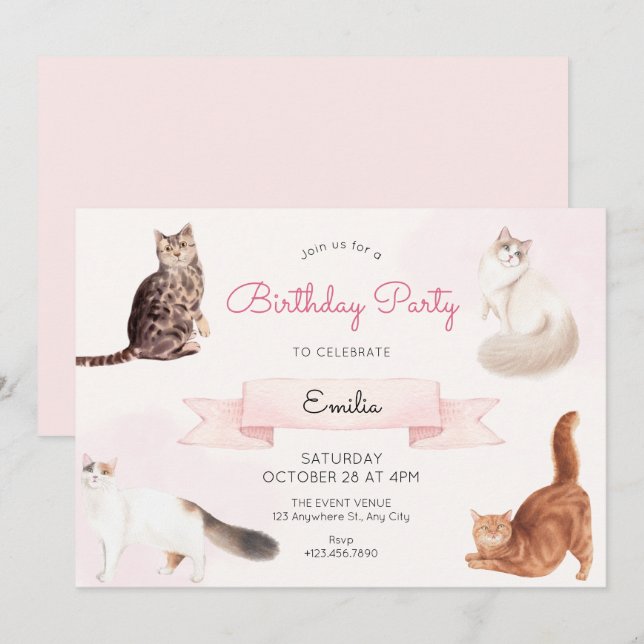 Cute cats birthday invitation (Front/Back)