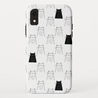 Cute Cats - Black & White Pattern iPhone XR Case