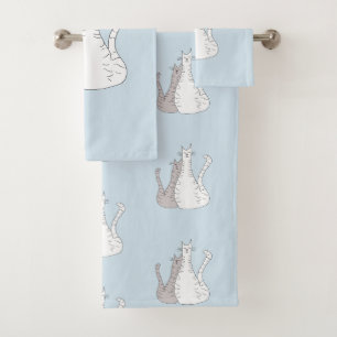 Cute Cats Blue Grey Pattern Bath Towel Set