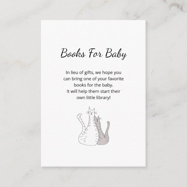 Cute Cats Books Request Gender Neutral Baby Shower Enclosure Card (Front)