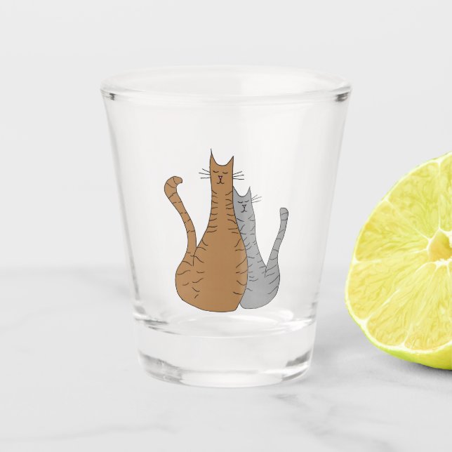 Cute Cats Brown Grey Tabby Kitties Shot Glass (Front)
