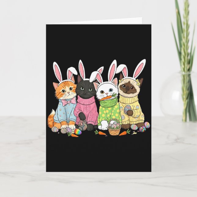 Cute Cats Bunny Ears Kitten Squad Egg Hunt Easter  Card (Front)