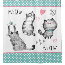 Cute Cats, Butterflies Shower Curtain
