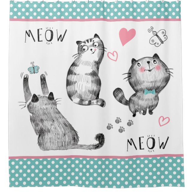 Cute Cats, Butterflies Shower Curtain (Front)