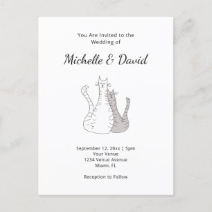 Cute Cats Cartoon Drawing Wedding Invitation Postcard