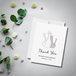 Cute Cats Cartoon Drawing Wedding  Thank You Card