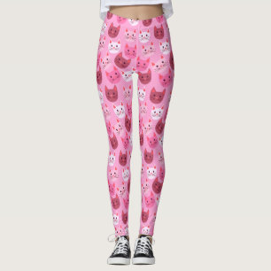Cute Cats Cat Face Pattern Pink Leggings