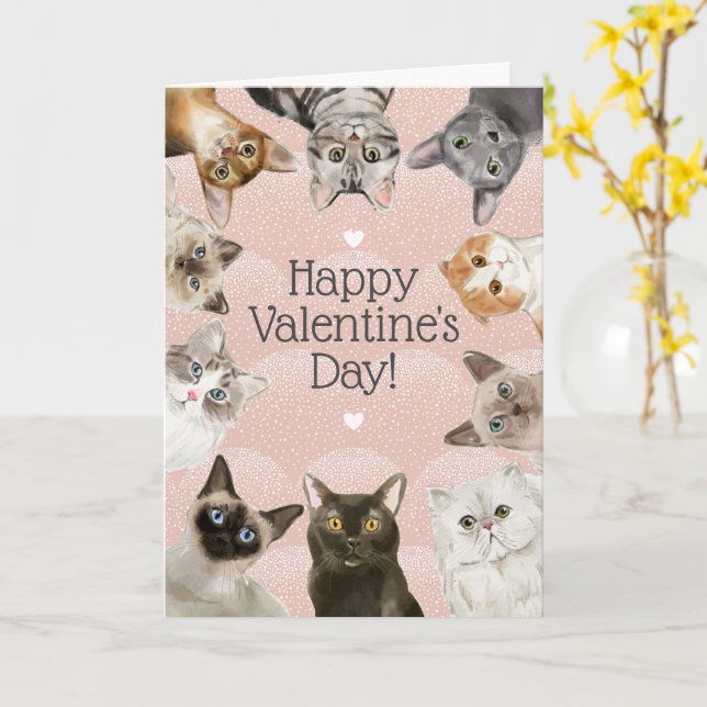 Cute Cats |  Cat Lover Happy Valentine's Day Card (Yellow Flower)