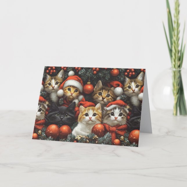 Cute Cats Celebrating Christmas Happy Holidays Thank You Card (Front)