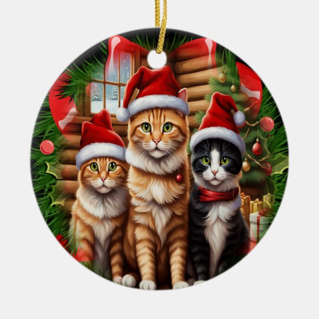 Cute  cats  ceramic tree decoration (Front)