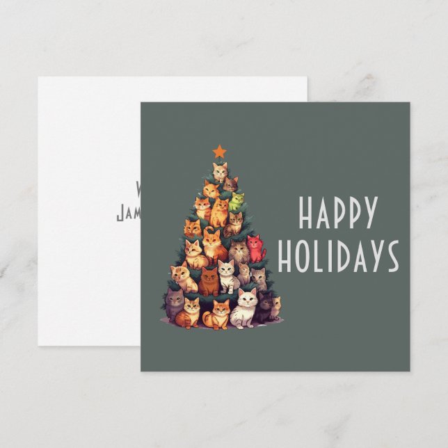 Cute Cats Christmas Tree Customisable Holiday Card (Front/Back)