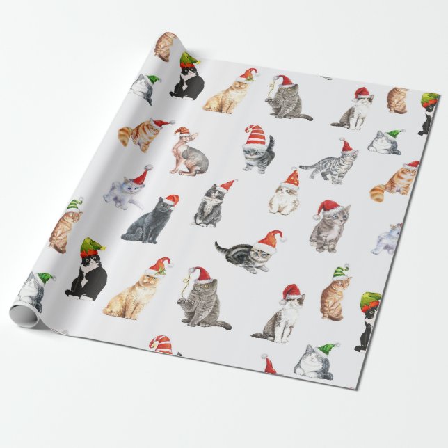 Cute Cats Christmas Wrapping Paper (Unrolled)