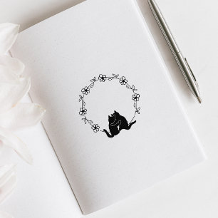 Cute Cats Circle Flower Journal Frame  Rubber Stamp