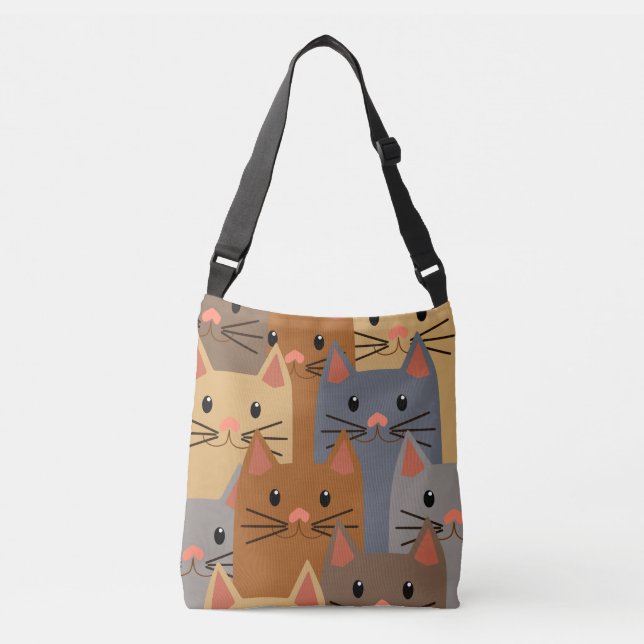 Cute Cats Colorful Cat Face Collage Crossbody Bag (Front)