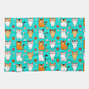 Cute Cats 🐱✨ Colourful Felines Yarn Playful Tea Towel
