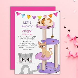 Cute Cats Colourful Modern Kittens Birthday Party Invitation
