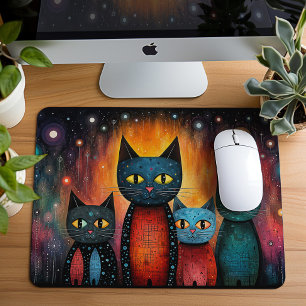 Cute Cats Cosmic Galaxy Art Gift Mouse Mat