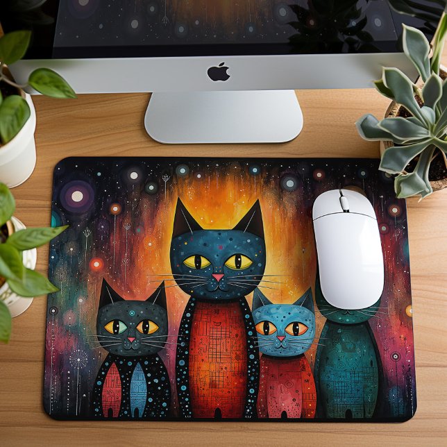 Cute Cats Cosmic Galaxy Art Gift Mouse Mat (Creator Uploaded)