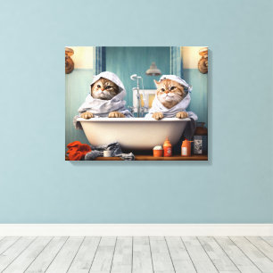 Cute Cats Couple in Bathtub Perfect for Bathroom Canvas Print