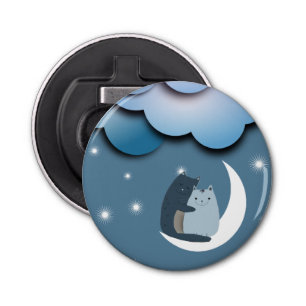 Cute Cats Cuddling on the Moon Art Bottle Opener