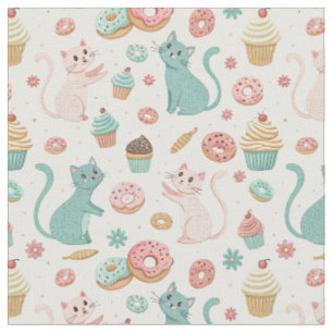 Cute Cats & Cupcakes Pattern - Kawaii Kitten Art Fabric